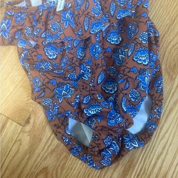 Janie  and Jack blue turquoise brown ruffle one piece swimsuit - Picture 3 of 4